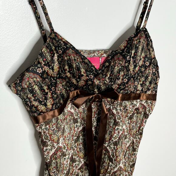 Vintage 90s Y2K Thalia Sodi Babydoll Tank Top Small Brown Floral Bow Deadstock - Picture 3 of 10